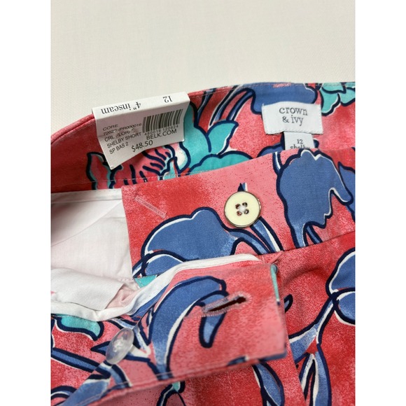 Crown & Ivy Women's Shelby Shorts 12 Pink Floral Scallop Hem - Picture 14 of 16